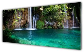 Obraz na akrylátovom skle Jazero vodopád príroda 125x50 cm