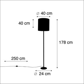 Stojaca lampa čierna s červeným zamatovým tienidlom so zlatom 40 cm - Simplo