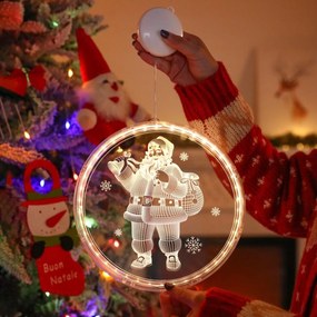 LED svetelná ozdoba na okno SANTA CLAUS II kruhová biela