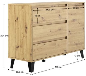 Komoda BOGAN 1D3S, dub artisan