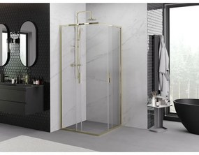 Mexen Exo, posuvný štvorcový sprchový kút 70 x 70 cm, číre sklo, zlatá, 8111-070-070-50-00