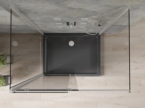Mexen Omega, 3-stenový sprchovací kút s posuvnými dverami 100 (dvere) x 80 (stena) x 190 cm, 8mm číre sklo, chrómový profil + čierna sprchová vanička SLIM, 825-100-080-01-00-3S-4070