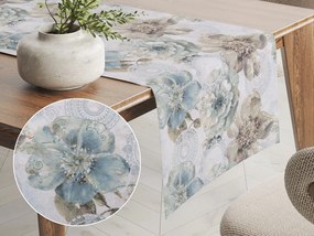 Biante Dekoračný behúň na stôl PML-052 Tyrkysové kvety s orientálnymi kruhmi 35x160 cm
