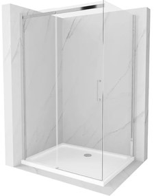Mexen Omega, sprchovací kút s posuvnými dverami 130 (dvere) x 100 (stena) cm, 8mm číre sklo, chrómový profil + slim sprchová vanička 5cm, 825-130-100-01-00-4010