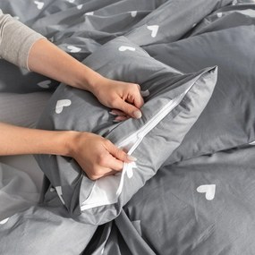 Goldea bavlnené posteľné obliečky - srdiečka na sivom 140 x 200 a 70 x 90 cm