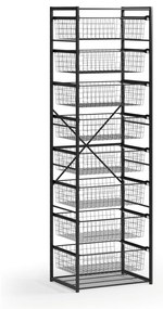 Otvorený košový regál, 8x koš, TYP VI, 600 × 460 × 2020 mm, čierna
