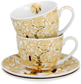 Porcelánová šálka s podšálkou Klimt Ecru Tree Of Life 250 ml sada 2ks