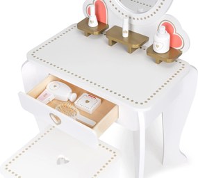 Veľká drevená detská toaletka so zrkadlom, doplnkami a taburetkou ECOTOYS
