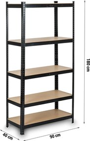 Kovový úložný regál 180 x 90 x 40 cm Humberg HR-813 čierny