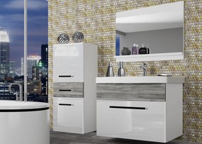 Kúpeľňový nábytok Belini biely lesk / šedý antracit Glamour Wood + umývadlo + zrkadlo  ROD PM 2/0/W/WGW/0/ZW
