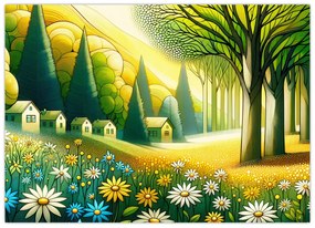 Obraz - Dedina v žlto-zelenej (70x50 cm)