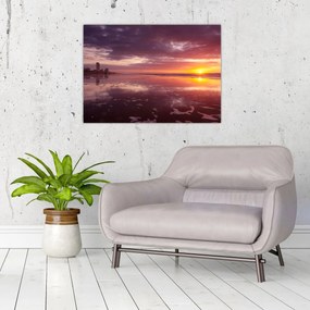 Sklenený obraz - Pláž pri západe slnka (70x50 cm)