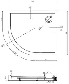 Mexen Flow+, štvrťkruhová asymetrická sprchová vanička, pravá, 90 x 80 cm, biela lesklá, 46Q108090RH