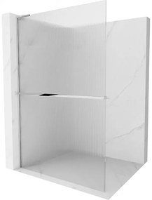 Mexen Kioto+ L, sprchová zástena Walk-In s poličkou a vešiakom 80 x 200 cm, 8mm sklo s rebrovým vzorom, chrómový profil, 800-080-123-01-09