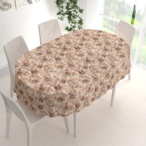Biante Zamatový oválny obrus Tamara TMR-042 Hnedé kvety na sivobéžovom 50x100 cm