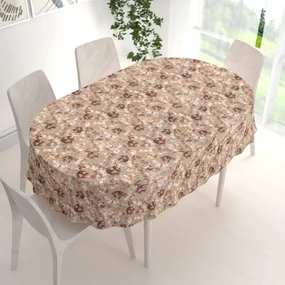 Biante Zamatový oválny obrus Tamara TMR-042 Hnedé kvety na sivobéžovom 80x120 cm