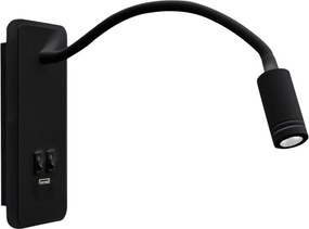 LED flexibilná nástenná lampička s USB BASE LED/8W+LED/2W/230V čierna