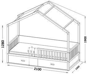 DL Detská posteľ domček 200x90 - biela
