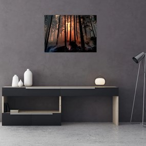 Sklenený obraz temného lesa (70x50 cm)