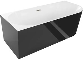 Mexen Mia, voľne stojaca rohová vaňa, lavá, 180 x 80 cm, biela-čierna, brúsená oceľ prepad, 52691808075L-97