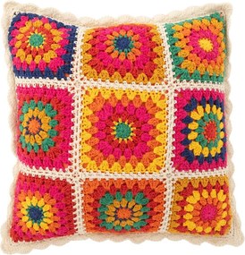 Farebný háčkovaný kvetovaný vankúš Croche - 45*15*45 cm