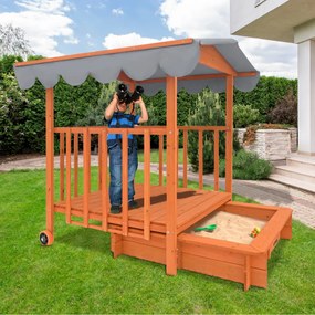 Pieskovisko s verandou HAPPY, 130x130x143 cm, hnedá/šedá Jurhan