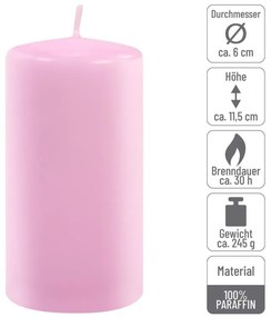 Sada stĺpových sviečok, 11,5 cm, Ø 6 cm, ružová, 6 ks