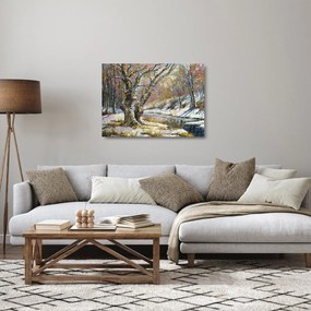 Sklenený obraz maľovanej zimnej krajiny (70x50 cm)