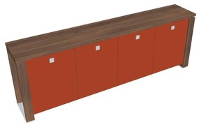 Nízka skriňa Verno+ S 260 x 46 x 90 cm, sklenené dvere, orech / oranžová