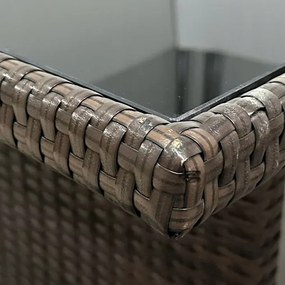 Ratanová súprava so stolíkom, pohovkou a 2 kreslami - hnedá + sivé vankúše