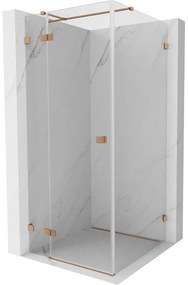 Mexen Lunar T, sklápací sprchový kút ľavý 110 x 110 cm, 8mm číre sklo, profil medená matná, 834T-110-110-65-00-L