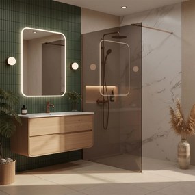 Bezrámová sprchová zástena REA FLEXI BRUSH COPPER 140 cm, meď kartáčovaná/hnedá dymová - bez vaničky