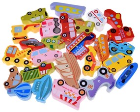 Drevené puzzle Vozidlá s písmenkami 27 dielikov Inlea4Fun
