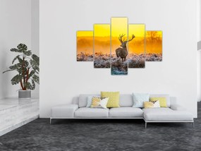 Obraz - Jeleň pri východe slnka (150x105 cm)