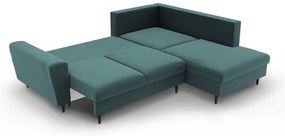 Zamatová rozkladacia/s úložným priestorom rohová pohovka v petrolejovej farbe (pravý roh/do L) Kyoto – Cosmopolitan Design