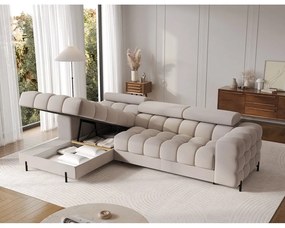 Béžová zamatová rozkladacia/s úložným priestorom rohová pohovka (ľavý roh/s leňoškou) Felro – ELTAP