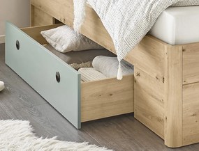 Posteľ s nočnými stolíkmi Savina 180x200 cm, dub artisan/šalviová, s osvetlením