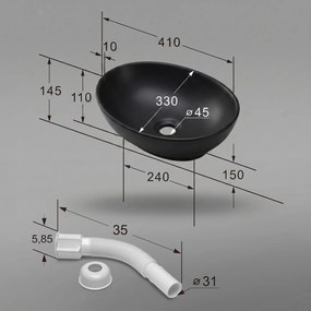 Keramické umyvadlo na desku OVALIS 41 cm matné černé