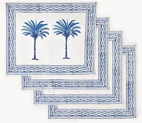 Ručne tlačené bavlnené prestieranie The Palms, 4 ks