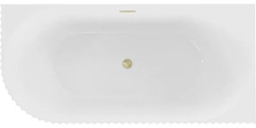 Mexen Gia, voľne stojaca rohová vaňa, drážkovaná, pravá, 170 x 80 cm, biela lesklá, zlatý matný prepad, 52701708000P-55
