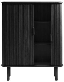 Čierna skrinka v dekore duba s posuvnými dverami 113x90 cm Cavo – Unique Furniture