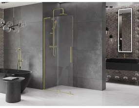 Mexen Velar L, posuvná sprchová zástena Walk-in 110 x 200 cm, 8mm číre sklo, zlatá matná, 871-110-003-03-55
