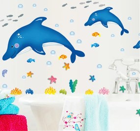 Veselá Stena Samolepka na stenu na stenu Modré delfíny