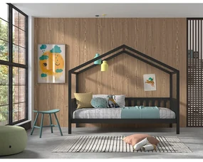 Antracitová domčeková detská posteľ z borovicového dreva 90x200 cm DALLAS – Vipack