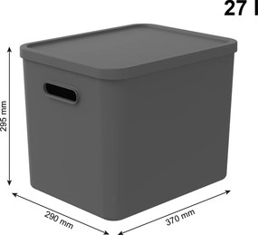 Rotho 2. akosť - Úložný box, rovný s vekom, 27l, antracit ALBU LIGHT, 37x29x30 (biele veko)
