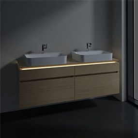 VILLEROY &amp; BOCH Legato závesná skrinka pod dve umývadlá na dosku, 4 zásuvky, s LED osvetlením, 1600 x 500 x 550 mm, Nordic Oak, B768L0VJ