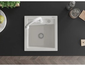 Mexen Vito, 1-komorový granitový drez 490x520x210 mm a drezová batéria Elia, biela, 6503-20-670101-20