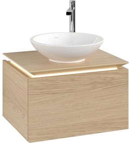 VILLEROY &amp; BOCH Legato závesná skrinka pod umývadlo na dosku (umývadlo v strede), 1 zásuvka, s LED osvetlením, 600 x 500 x 380 mm, Nordic Oak, B567L0VJ