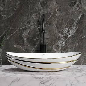 BPS-koupelny Keramické umývadlo na dosku HYD-LI-WH-GL-LN-625 62x36 cm, biela / zlatá lesk