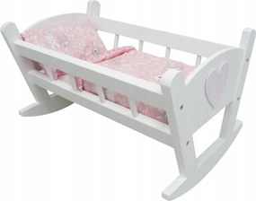 Drevená kolíska pre bábiky s dekoráciou  biela
